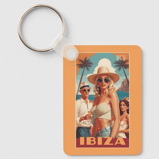 Aangepaste Monogram Ibiza, Spanje Reisposter Sleutelhanger (Voorkant)