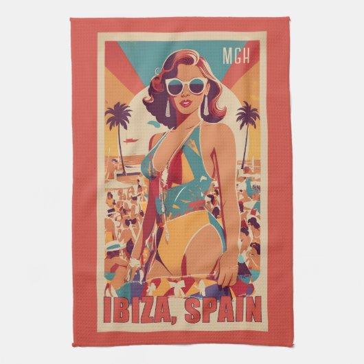 Aangepaste Monogram Ibiza, Spanje Reisposter Theedoek (Verticaal)