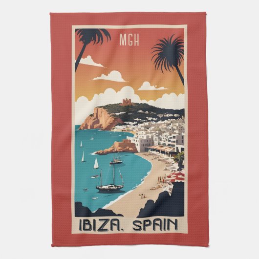 Aangepaste Monogram Ibiza, Spanje Reisposter Theedoek (Verticaal)