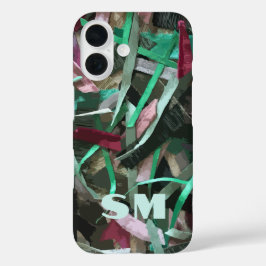 Aangepaste Monogram Initiaal Abstracte Strepen Gro iPhone 16 Hoesje