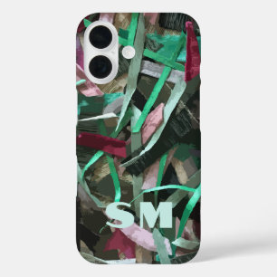Aangepaste Monogram Initiaal Abstracte Strepen Gro iPhone 16 Hoesje