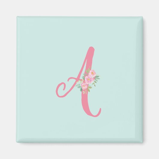 Aangepaste monogram Initiaal Floral Magneet (Voorkant)