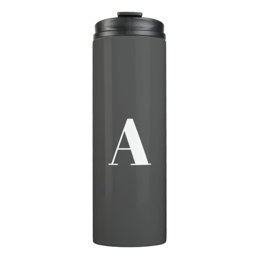 Aangepaste monogram initiaal letter houtskool grij thermosbeker (Voorkant)