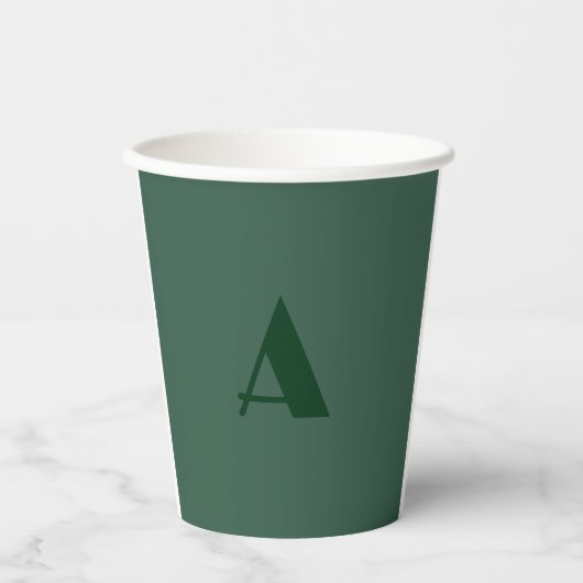 Aangepaste Monogram Initiaal Letter Plain Green Re Papieren Bekers (Voorkant)