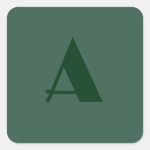 Aangepaste Monogram Initiaal Letter Plain Green Re Vierkante Sticker
