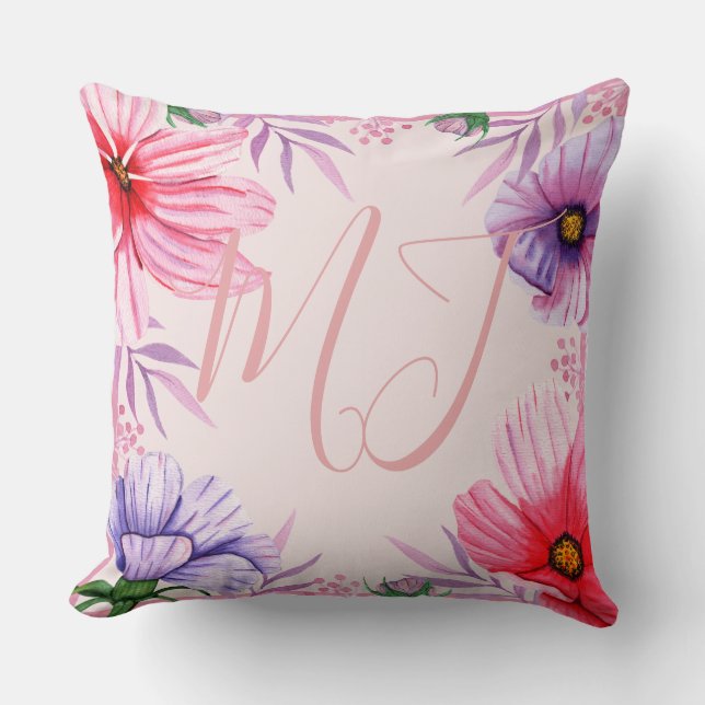 Aangepaste monogram initiaal letters en tropische  kussen (Voorkant)