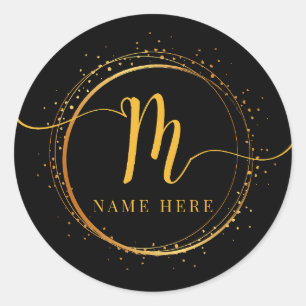 Aangepaste Monogram Initiaal M Bloemen Letter Ronde Sticker
