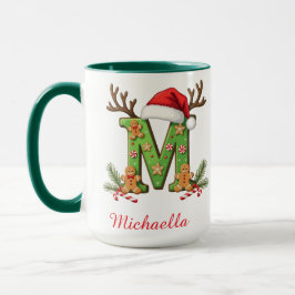 Aangepaste monogram initiaal M Kerstman vrolijke K Mok