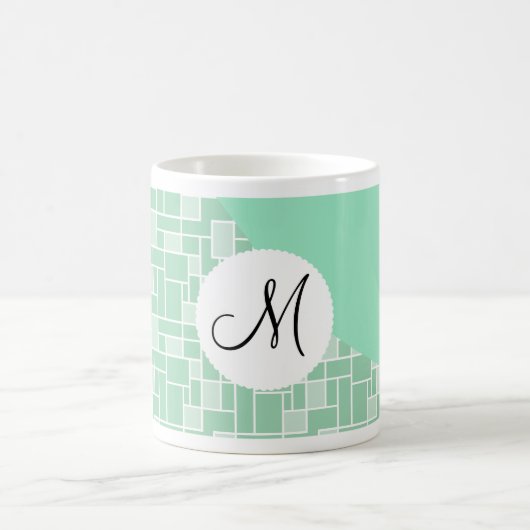 Aangepaste monogram Initiaal Mint Green Wave Tile Koffiemok (Center)