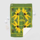 Aangepaste monogram initiaal naam Black Eyed Susan Golfhanddoek (Insitu)