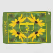 Aangepaste monogram initiaal naam Black Eyed Susan Golfhanddoek (Horizontaal)