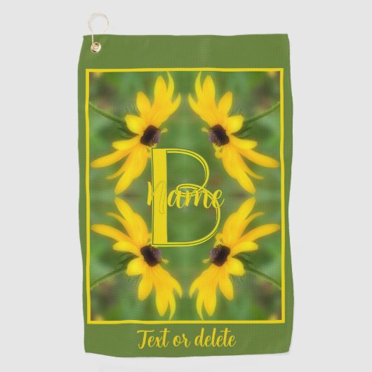 Aangepaste monogram initiaal naam Black Eyed Susan Golfhanddoek (Voorkant)