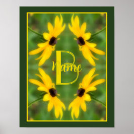 Aangepaste monogram initiaal naam Black Eyed Susan Poster