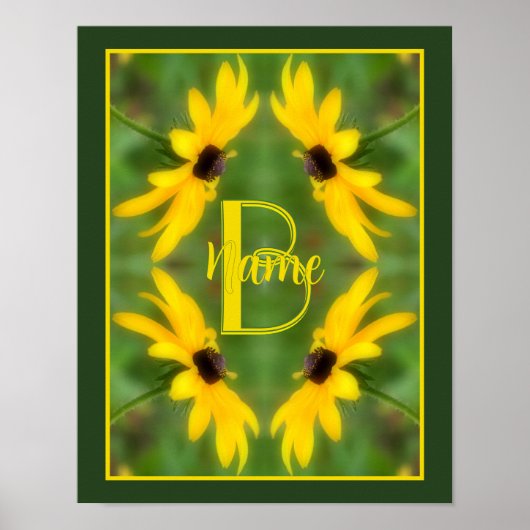 Aangepaste monogram initiaal naam Black Eyed Susan Poster (Voorkant)