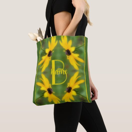 Aangepaste monogram initiaal naam Black Eyed Susan Tote Bag (Dichtbij)