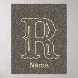 Aangepaste monogram initiaal naam bruin bloemmotie poster