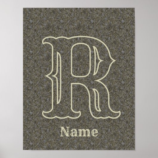 Aangepaste monogram initiaal naam bruin bloemmotie poster (Voorkant)