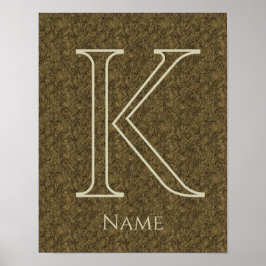 Aangepaste monogram initiaal naam bruine bloem bla poster