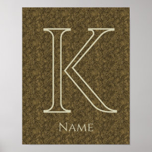 Aangepaste monogram initiaal naam bruine bloem bla poster