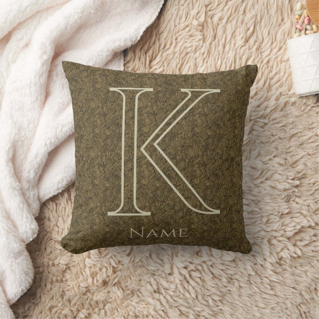 Aangepaste monogram initiaal naam bruine bloemen b kussen (Deken)