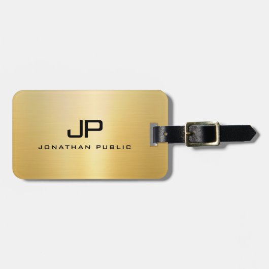 Aangepaste Monogram Initiaal naam Faux Gold Sjablo Bagagelabel (Voorkant horizontaal)