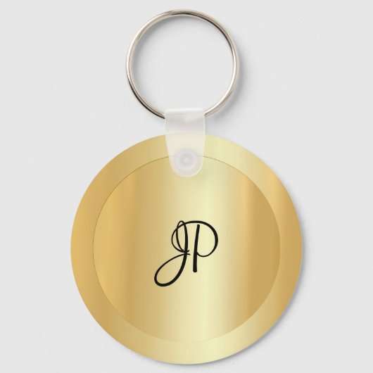 Aangepaste Monogram Initiaal naam Faux Gold Sjablo Sleutelhanger (Voorkant)