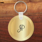 Aangepaste Monogram Initiaal naam Faux Gold Sjablo Sleutelhanger (Voorkant)