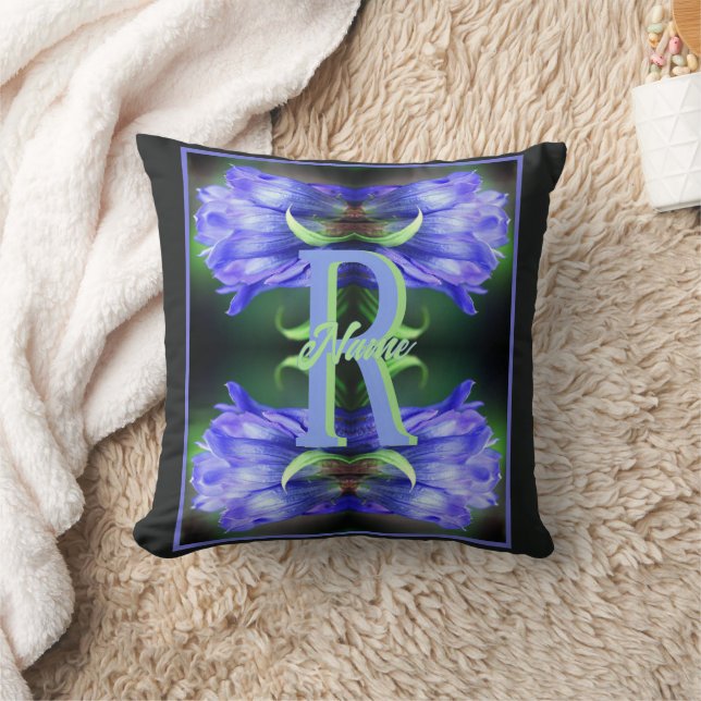 Aangepaste monogram initiaal naam Gentian bloem ku Kussen (Deken)