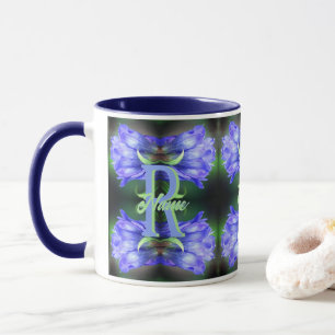Aangepaste monogram initiaal naam Gentian bloem ku Mok