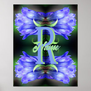 Aangepaste monogram initiaal naam Gentian bloem ku Poster