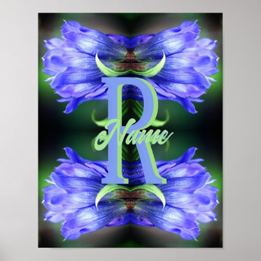 Aangepaste monogram initiaal naam Gentian bloem ku Poster (Voorkant)