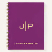 Aangepaste Monogram Initiaal naam Gold & Bordeaux Notitieboek (Voorkant)