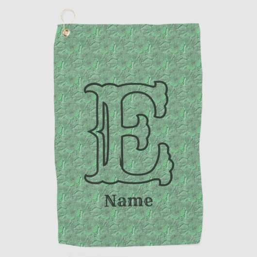 Aangepaste monogram initiaal naam groen bloemmotie golfhanddoek (Voorkant)
