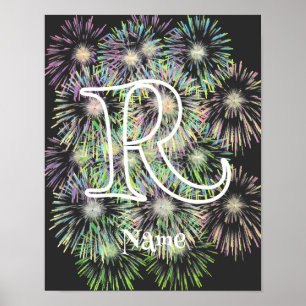 Aangepaste monogram initiaal naam Kleurrijk vuurwe Poster