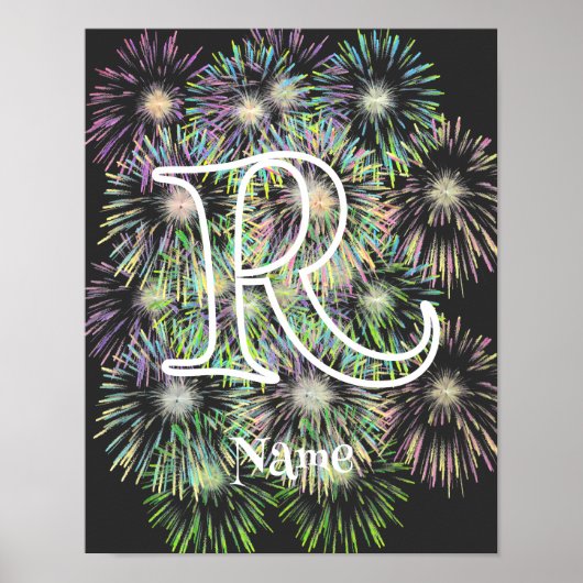 Aangepaste monogram initiaal naam Kleurrijk vuurwe Poster (Voorkant)