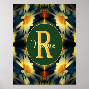 Aangepaste monogram initiaal naam madelief bloem k poster