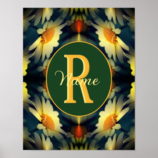 Aangepaste monogram initiaal naam madelief bloem k poster (Voorkant)