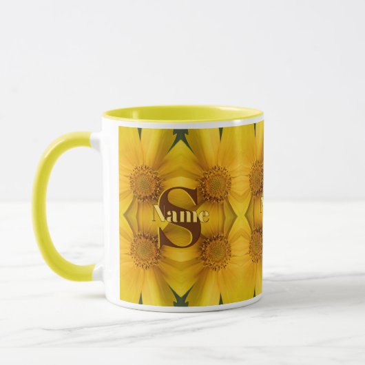 Aangepaste monogram initiaal naam madeliefje bloem mok (Links)