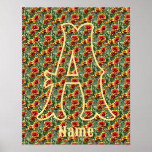 Aangepaste monogram initiaal naam madeliefjes bloe poster