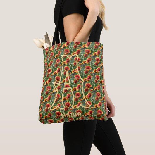 Aangepaste monogram initiaal naam madeliefjes bloe tote bag (Dichtbij)