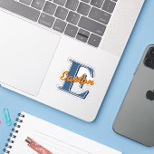Aangepaste Monogram Initiaal Naam Navy Blauw & Sin Sticker (Laptop met iPhone)