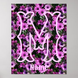 Aangepaste monogram initiaal naam paarse madeliefj poster