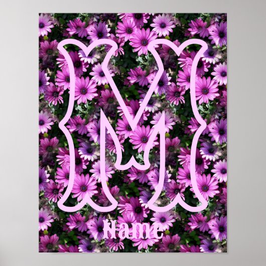 Aangepaste monogram initiaal naam paarse madeliefj poster (Voorkant)