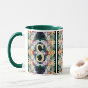 Aangepaste monogram initiaal naam pioen kunst mok