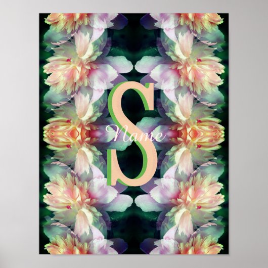 Aangepaste monogram initiaal naam pioenroos kunst poster (Voorkant)