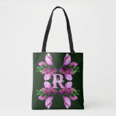 Aangepaste monogram initiaal naam roze bloem kunst tote bag (Voorkant)