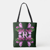Aangepaste monogram initiaal naam roze bloem kunst tote bag (Achterkant)