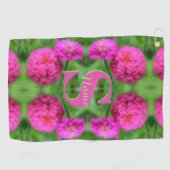 Aangepaste monogram initiaal naam Roze Zinnia's Golfhanddoek (Horizontaal)