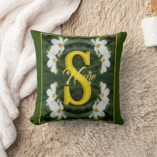 Aangepaste monogram initiaal naam Witte Madeliefje Kussen