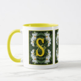 Aangepaste monogram initiaal naam Witte Madeliefje Mok
